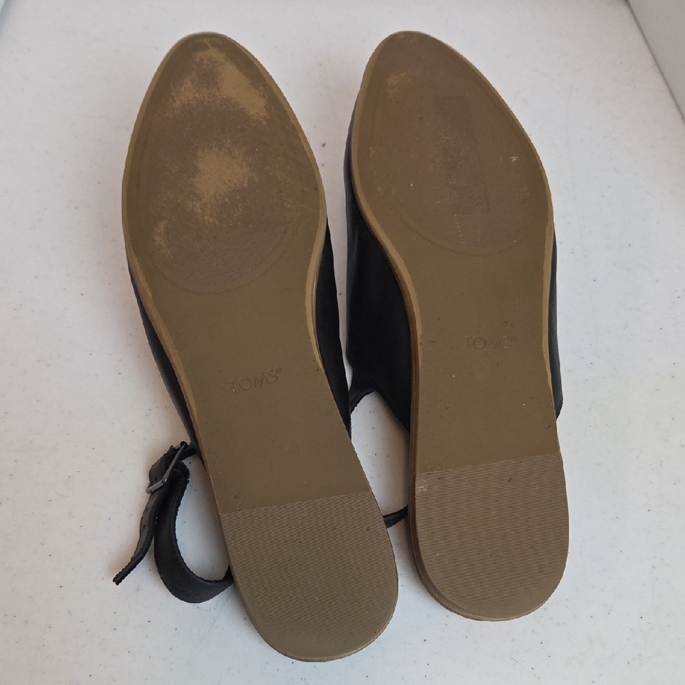 Toms Black Leather Pointed Women Size 12 Slingback Mules - Picture 4 of 5